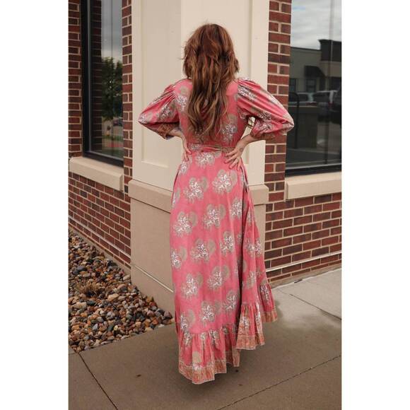 NEW VICTORIA DUNN laurel puff sleeve midi dress in fired brick - Picture 2 of 3